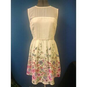 Sleeveless White Floral Dress With Sheer Panel & Zipper Back  Forever 21  Size L